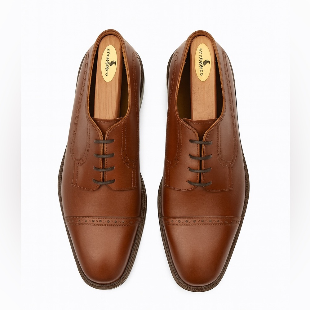 Panelli Men’s Brown Leather Cap-Toe Dress Shoes – Size 11